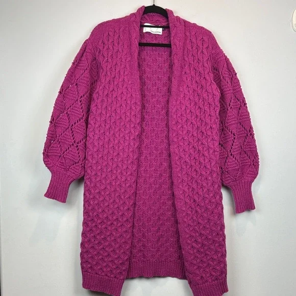 Pink Martini Textured Knit Open Cardigan | Fushia Purple Cozy Layer - Picture 2 of 13